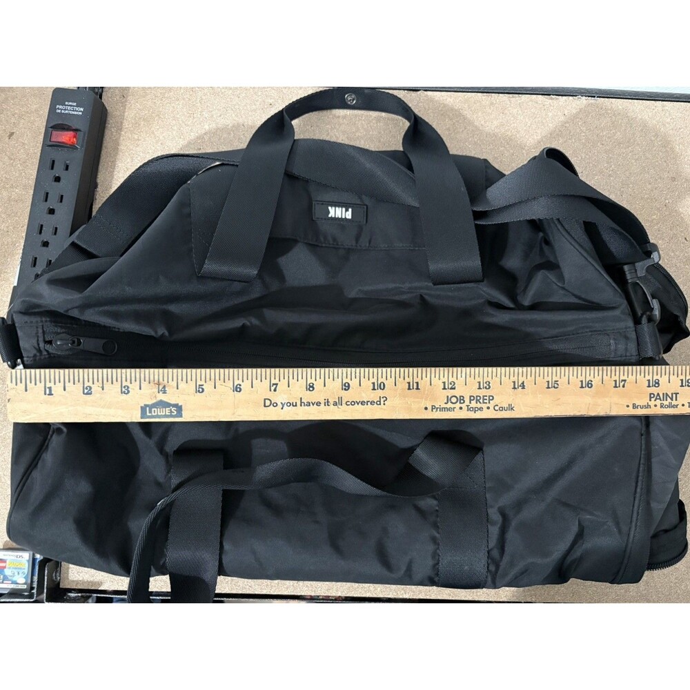 Victoria's Secret Pink Love Logo Large Black Overnight Duffle Gym Bag | READ